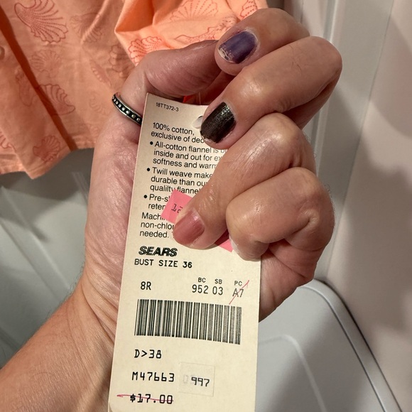 NWT vintage Flannel Nightwear set, with pants in Soft peach, bust size 36 - Picture 3 of 9